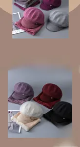 Detail of warm knitted hat and scarf set with thick plush lining for winter comfort