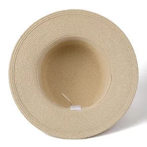 Chapeau de paille beige classique à toit plat et large bord en 100 % fibre de papier
