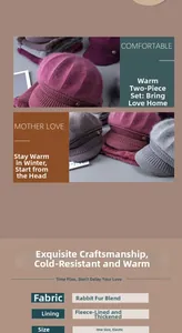 Detail of warm rabbit hair blend knit hat for elderly women with thick fleece lining