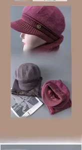 Detail view of thickened fleece lining and knit texture on senior women winter hat set