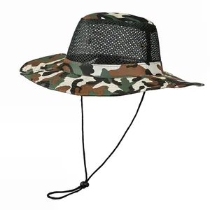 Chapeau de soleil camouflage pour homme avec large bord, maille respirante et cordon