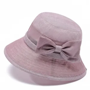 Elegant mauve breathable sun hat for women with mesh panels and decorative bow detail