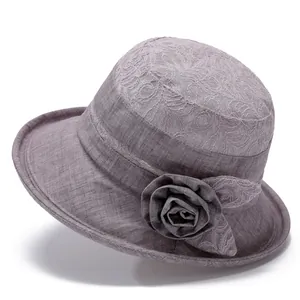 Women's Elegant Lace Flower Bucket Hat Sun Protection Breathable Sun Hat For Middle-Aged Elderly Mothers Travel Outdoor