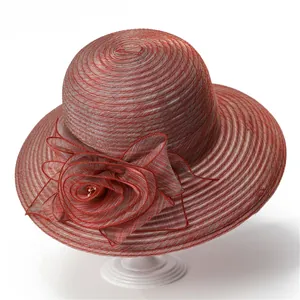 Women Foldable Organza Sun Hat Large Brim Mesh Flower Elegant Wedding Party Beach Church Bucket Hat Sun Protection Breathable