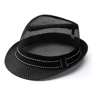 Men Summer Breathable Mesh Fedora Hat Casual Outdoor Sun Protection Straw Hat For Middle Aged Elderly Father Fashion