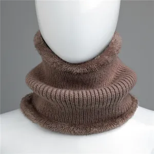 Tour de cou tricoté marron pour homme et femme avec doublure en polaire épaisse
