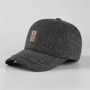 Men Winter Woolen Baseball Cap Warm Plaid Tweed Hat With Ear Protection Adjustable Outdoor Casual Cap For Elderly Father