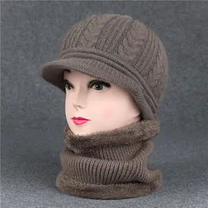 Detailed view of the thick fleece lining in the coffee brown knitted hat and neck warmer