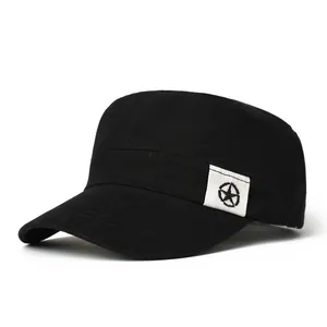 Heren Retro Katoen Flat Top Cap Met Ster Borduurwerk Zonbescherming Outdoor Cadet Militaire Stijl Zonnehoed Verstelbare Baseballpet