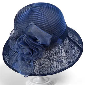 Élégant Chapeau de Cérémonie en Organza pour Femme Avec Fleur en Dentelle Large Bord Vintage Mariage Fête Banquet