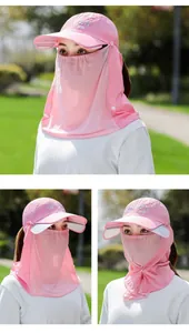 Rosa Outdoor Sonnenhut mit atmungsaktiver Gesichtsmaske und Nackenschutz im Freien