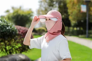 Detailansicht des rosa Sonnenhuts mit abnehmbarem Gesichtsschutz und Nackenschutz für UV