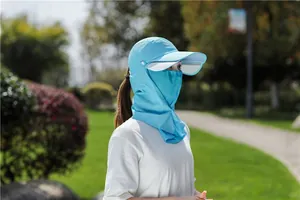 Outdoor Sonnenschutzhut mit abnehmbarer Gesichtsmaske und Nackenschutz in Hellblau