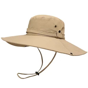 Unisex Wide Brim Bucket Hat Cotton Polyester Sun Protection Safari Cap Adjustable Drawstring For Hiking Fishing Outdoor Hat