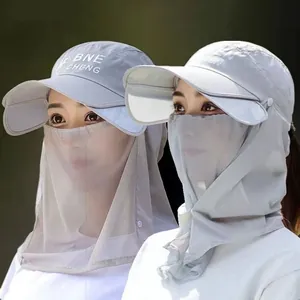 Outdoor Sonnenschutzhut Mit Gesichtsmaske Nackenschutz Atmungsaktiv UV Schutz Breite Krempe Wandern Angeln Baseballkappe