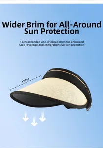 Detail showing the 12cm wide brim of this UV protection straw sun hat for women