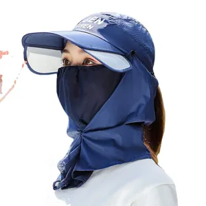 Dunkelblauer Sonnenschutzhut mit Gesichtsmaske und Nackenschutz zum Radfahren