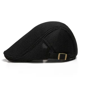 Gorra Plana de Malla de Verano para Hombre Transpirable Protección Solar Boina Ajustable Color Sólido Ligera Casual Outdoor Gorra Newsboy