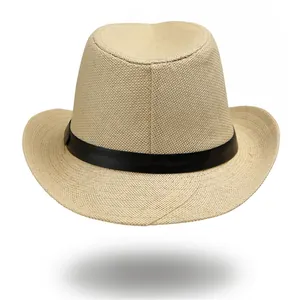 Chapeau fedora en paille à bord large pour protection solaire avec ruban noir