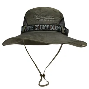 Cappello da Sole all'Aperto Tesa Larga Protezione UV Cappello a Secchiello Mesh Traspirante Boonie Hat Con Sottogola Regolabile Pesca