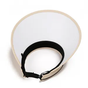 Detail of UPF50+ sun hat with translucent white brim and adjustable black elastic strap