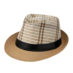 Classico cappello di paglia bicolore da uomo con fascia in seta nera per la protezione solare