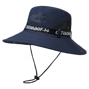 Men Outdoor Bucket Hat Wide Brim Sun Hat Breathable Mesh Fishing Hiking Quick Dry Adjustable Windproof Safari Cap