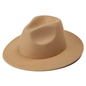 Otoño Invierno Poliéster Fieltro de Lana Sombrero Fedora Ala Ancha Jazz Sombrero para Hombres Mujeres Minimalista Vintage Color Sólido Sombrero