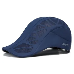 Men's navy blue quick-dry sun hat with breathable mesh panels and SPORTS print