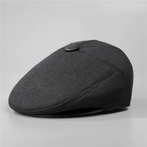 Men Winter Ivy Cap Ear Protection Warm Cotton Blend Flat Cap For Elderly Men Grandpa Dad Gift Retro Style Black Gray