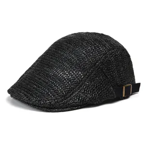 Classic black woven ivy cap featuring breathable mesh texture and adjustable metal buckle