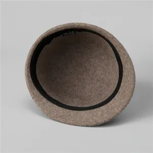 Interior detail of warm wool felt bucket hat for elderly women with premium lining