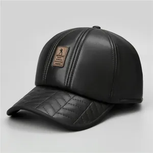Herren Winter PU-Leder Baseballkappe Mit Ohrenschutz Fleecefutter Warm Winddicht Schirmmütze Für Senioren Papa Opa