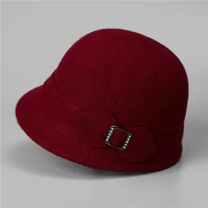 Elegant Wool Blend Cloche Hat For Women Winter Warm Bucket Hat With Rhinestone Bow Buckle Vintage Style For Elderly Mom