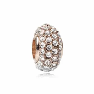 DIY Jewelry Making Alloy Rose Gold Pave Zirconia Large Hole Loose Spacer Beads For Snake Chain Bracelet Women Fashion Charms