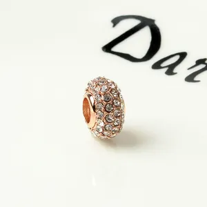 Rose gold spacer charm with pavé crystals for DIY bracelets and jewelry making