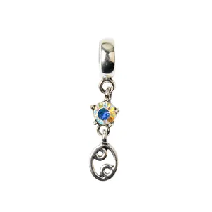 Silberner Krebs Sternzeichen Anhänger mit schillernden Strasssteinen für Armbänder