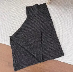 Deep grey ribbed knit scarf cowl for women with split neck and thick winter design