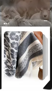 Detail showing high-quality leopard print cashmere scarf with stripes and fringe edges