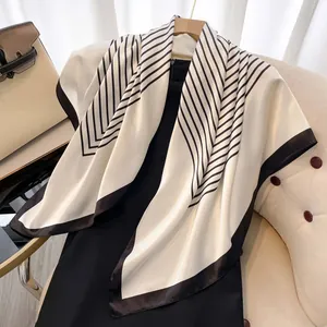 Damen Eleganter Satin Quadratischer Schal Geometrisches Diagonales Streifenmuster Mode Seidenähnliches Kopftuch Halstuch