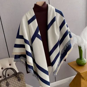 Women Cashmere-like Square Scarf Warm Letter Geometric Tassel Shawl Poncho Wrap For Travel Office Daily Fashion Neck Scarf