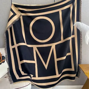 Women Cashmere-like Scarf Shawl Winter Warm Geometric HOME Letter Print Wrap With Tassels Soft Oversized Blanket Scarf