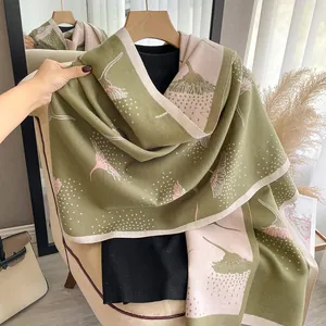 Thick cashmere-like shawl with dandelion pattern, patchwork design and short tassels