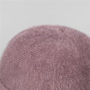 Elegant mauve winter fleece-lined knitted hat for elderly women with warm plush texture