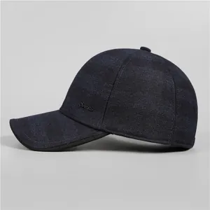 Casquette de baseball d'hiver pour hommes âgés avec protège-oreilles en tissu bleu marine