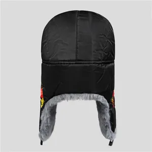 Chapeau de trappeur d'hiver noir pour homme avec doublure en fausse fourrure grise