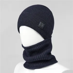 Elderly Men Winter Knitted Hat And Neck Warmer Fleece Lined Thick Warm Ribbed Beanie Cap For Father Grandfather Gift