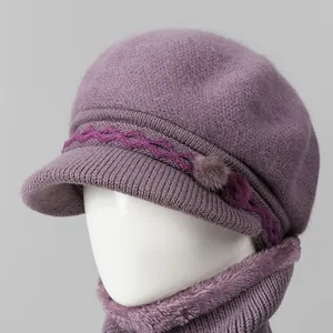 Elegante Gorro De Punto Cálido Invierno Pelo De Conejo Y Bufanda Para Mujeres Mayores Abuela Protección Exterior