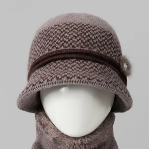 Winter knitted warm hat and neck gaiter set with fleece lining for elderly women