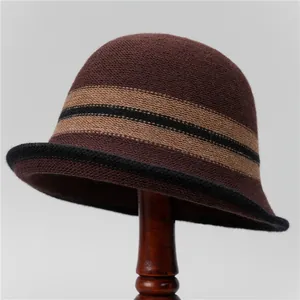 Women's Retro Knitted Striped Bucket Hat Warm Elegant Round Top Winter Fishermen's Hat For Autumn Winter Fashion Accessory